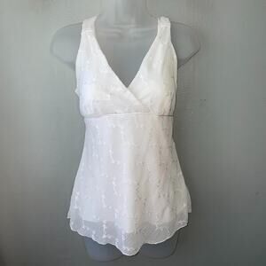 Studio Y Size Medium Embroidered White Chiffon Babydoll Top Coquette Romantic